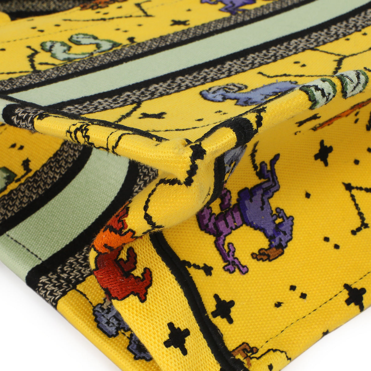 Christian Dior Yellow Embroidered Pixel Zodiac Small Book Tote Handbags Christian Dior
