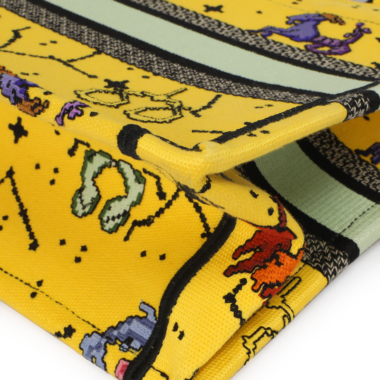Christian Dior Yellow Embroidered Pixel Zodiac Small Book Tote Handbags Christian Dior