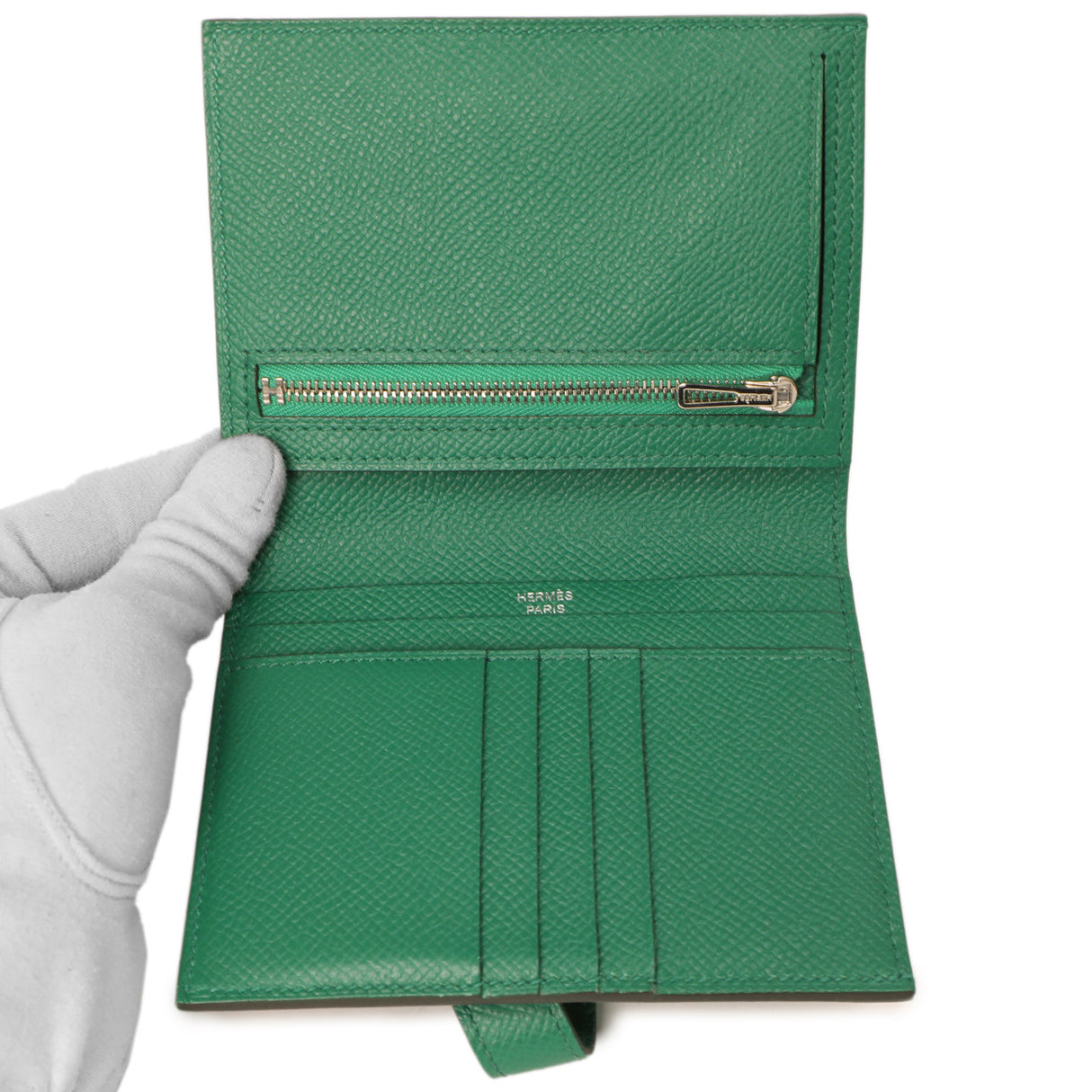 Hermes Vert Vertigo Epsom Bearn Compact Wallet Accessories Hermes