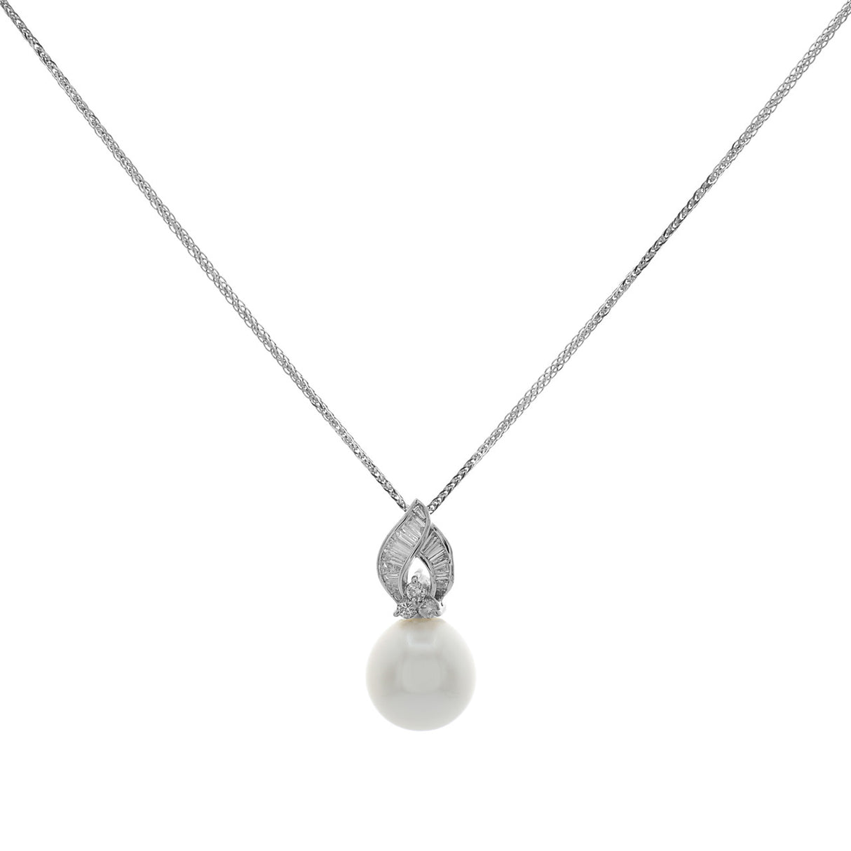 18K White Gold 0.72 Carat Diamond South Sea Pearl Pendant Necklace Fine Jewellery Modaselle