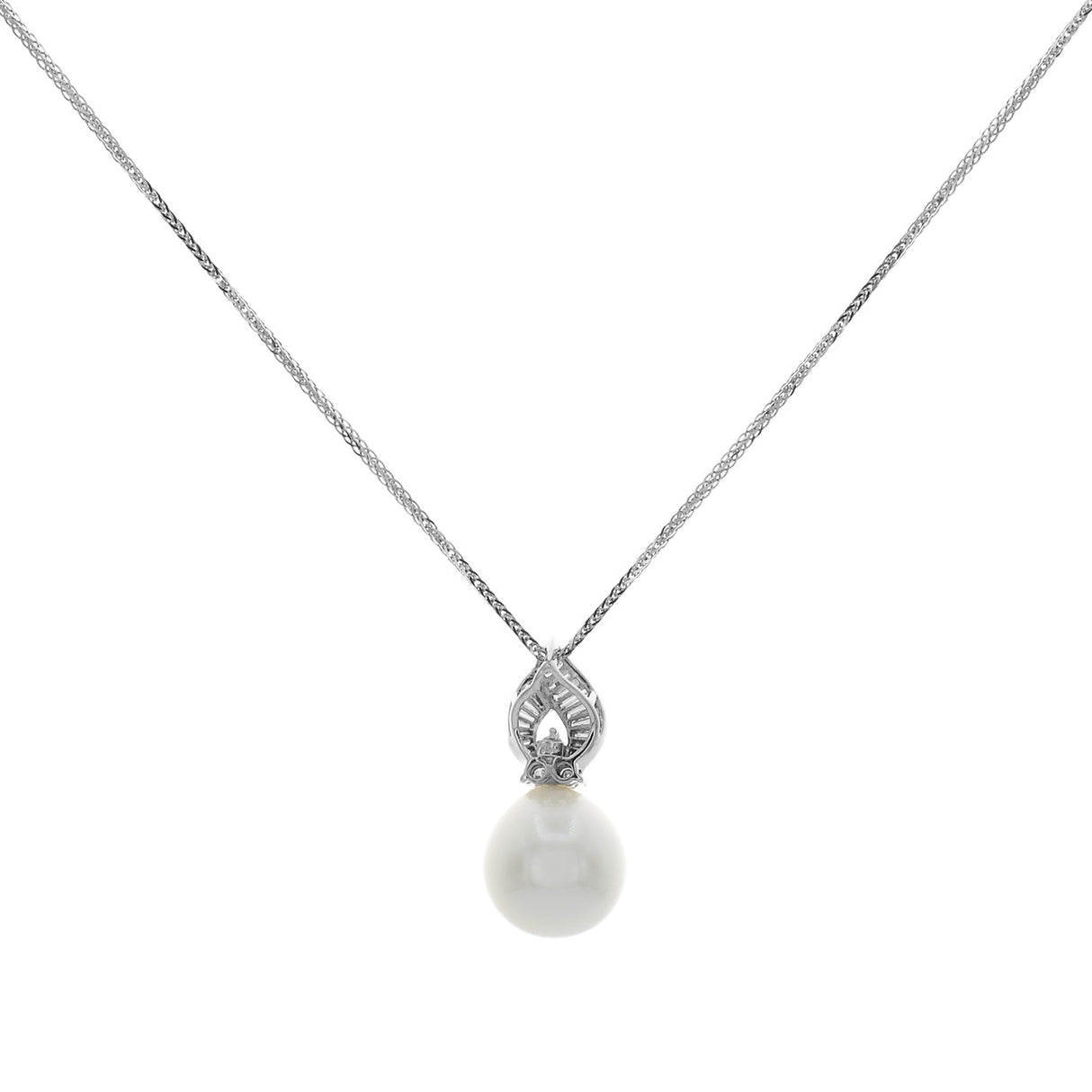 18K White Gold 0.72 Carat Diamond South Sea Pearl Pendant Necklace Fine Jewellery Modaselle