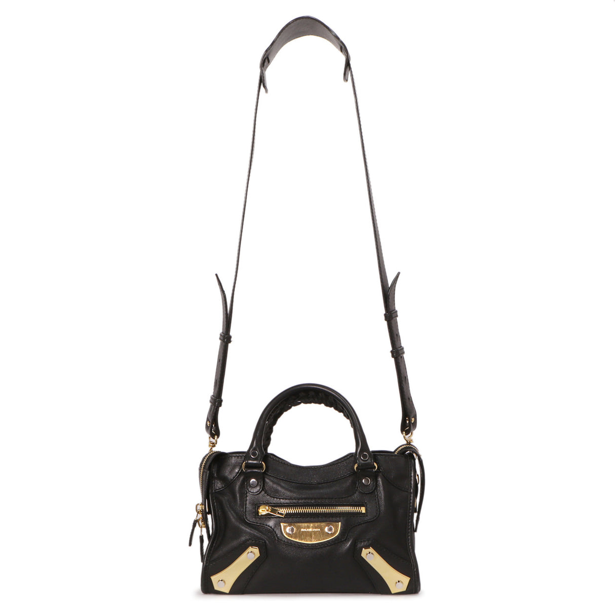 Balenciaga Black Calfskin Metal Plate Mini City Handbags Balenciaga