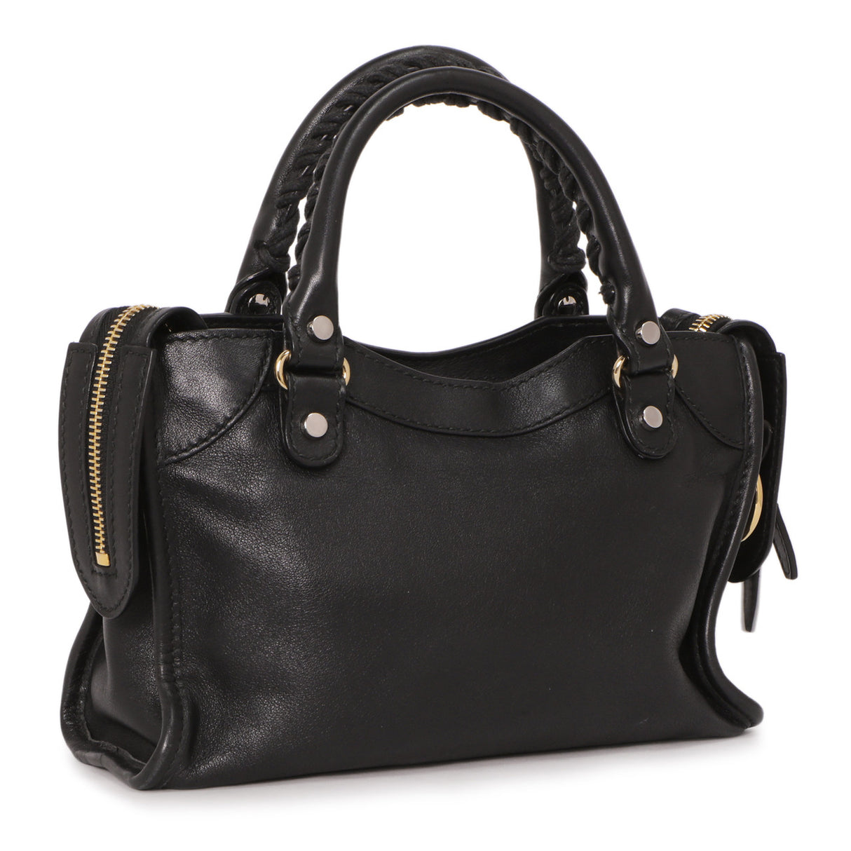 Balenciaga Black Calfskin Metal Plate Mini City Handbags Balenciaga