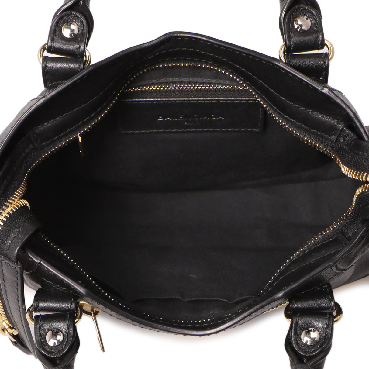Balenciaga Black Calfskin Metal Plate Mini City Handbags Balenciaga