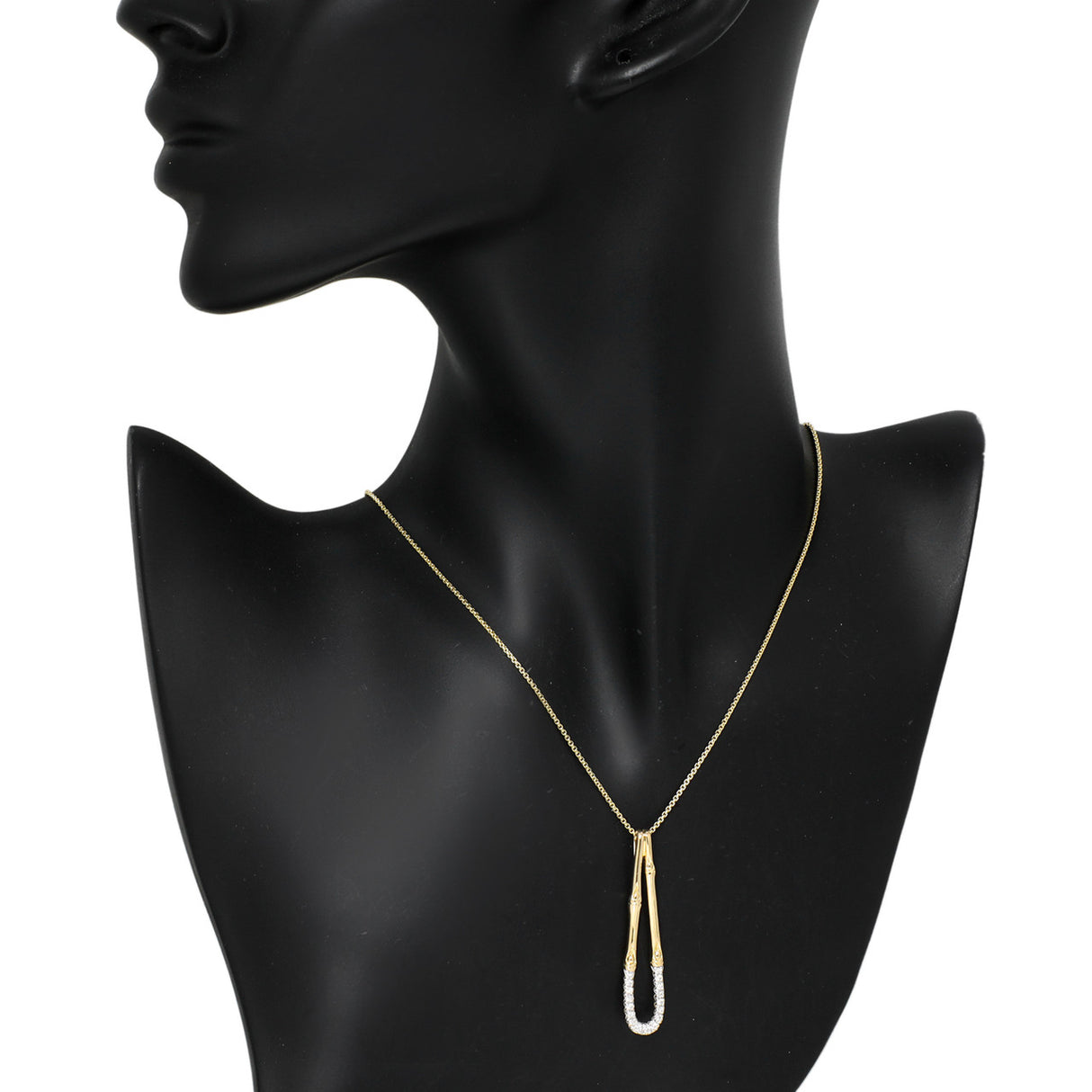 John Hardy 18K Yellow Gold & Diamond Bamboo Hoop Pendant Necklace Designer Jewellery John Hardy