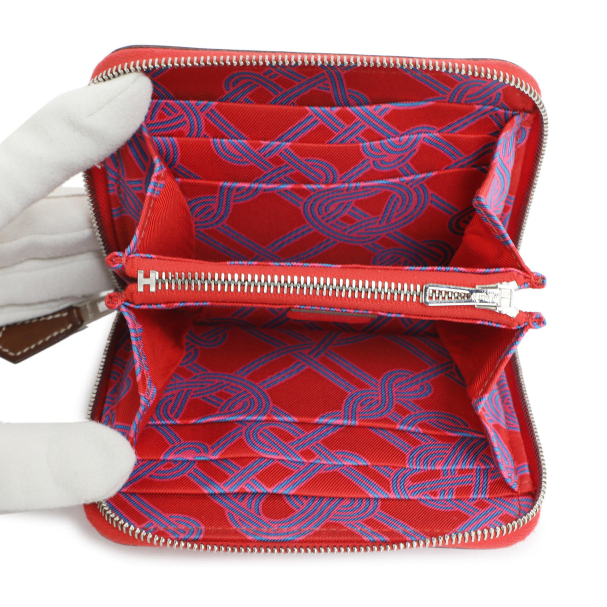 Hermes Rouge De Coeur Swift Noeuds Marins Silk'in Compact Zip Wallet Accessories Hermes