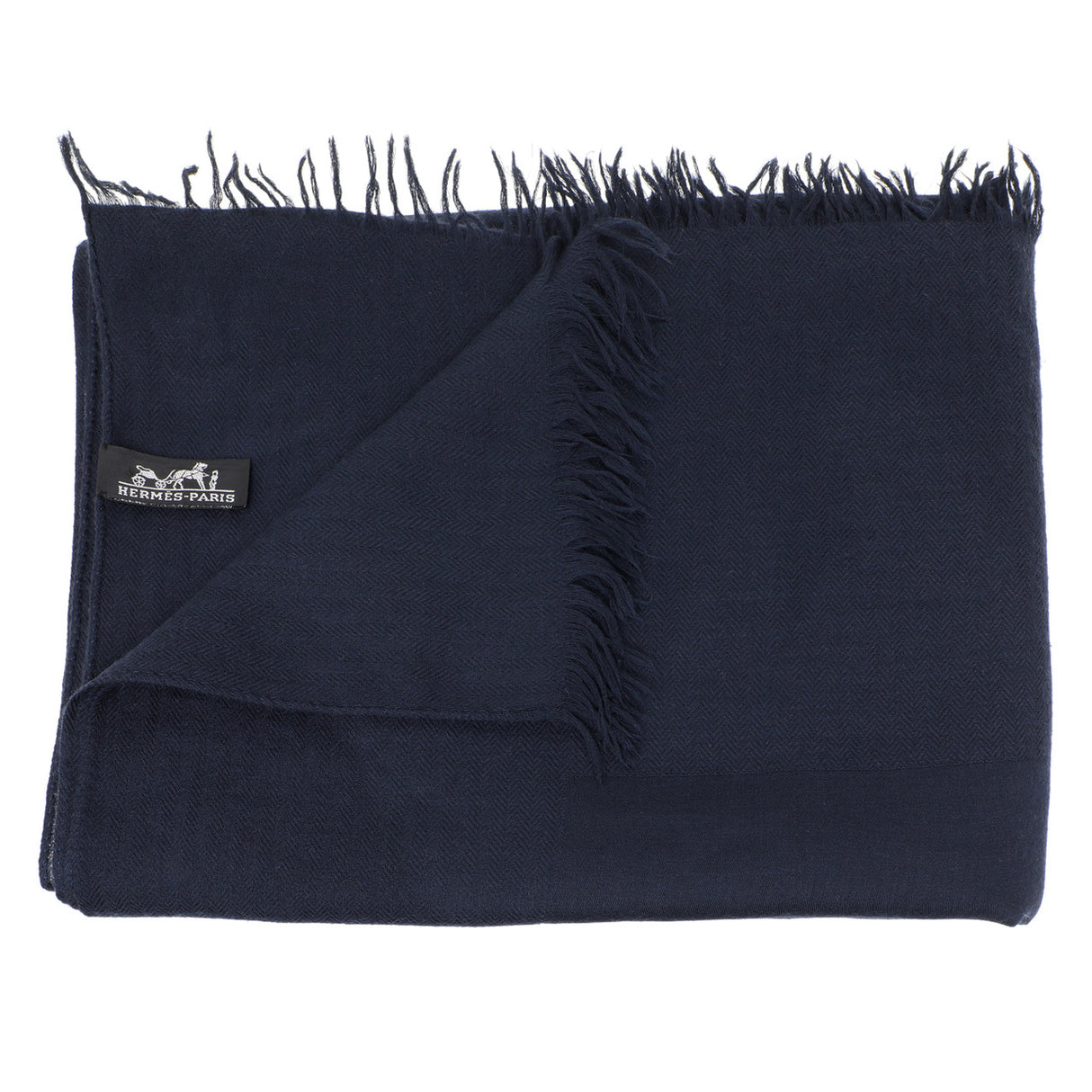 Hermes Navy Wool-Cashmere Shawl Accessories Hermes