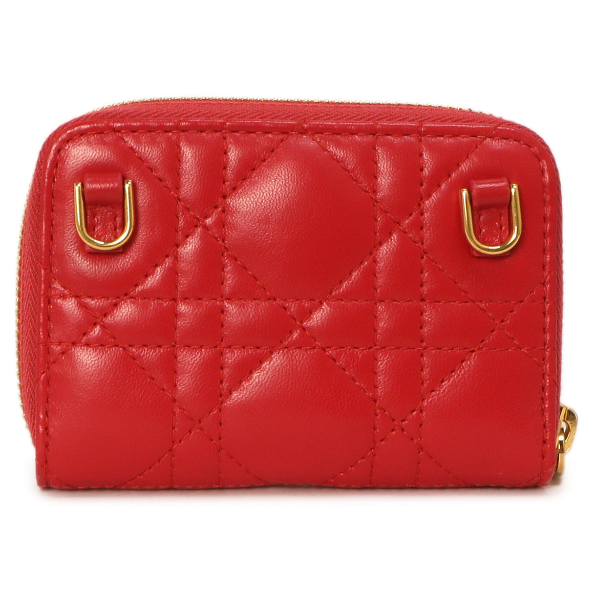 Christian Dior Raspberry Lambskin Cannage Mini Caro Zipped Pouch With Chain Accessories Christian Dior