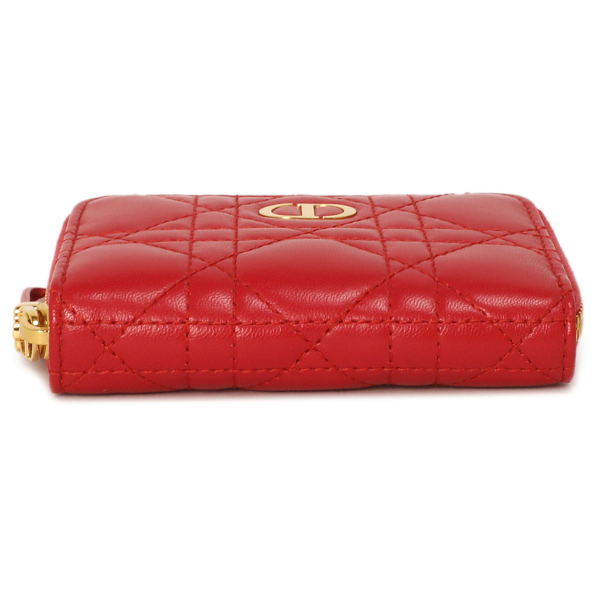 Christian Dior Raspberry Lambskin Cannage Mini Caro Zipped Pouch With Chain Accessories Christian Dior