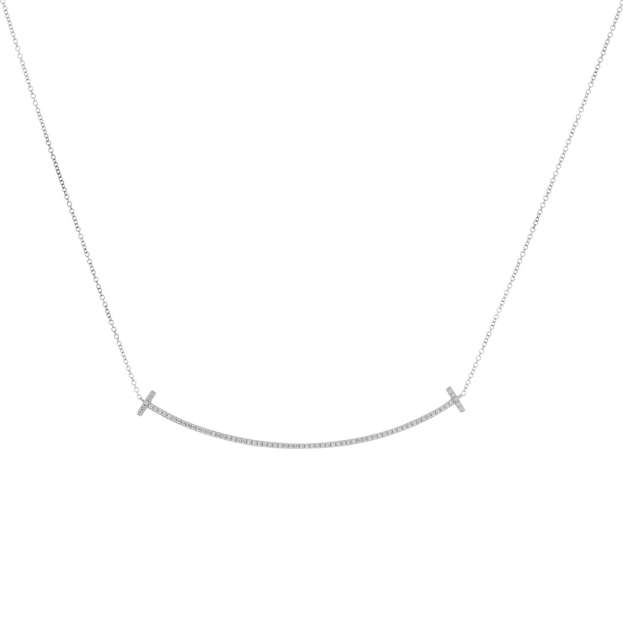 Tiffany & Co. 18K White Gold Diamond Large T Smile Pendant Designer Jewellery Tiffany and Co