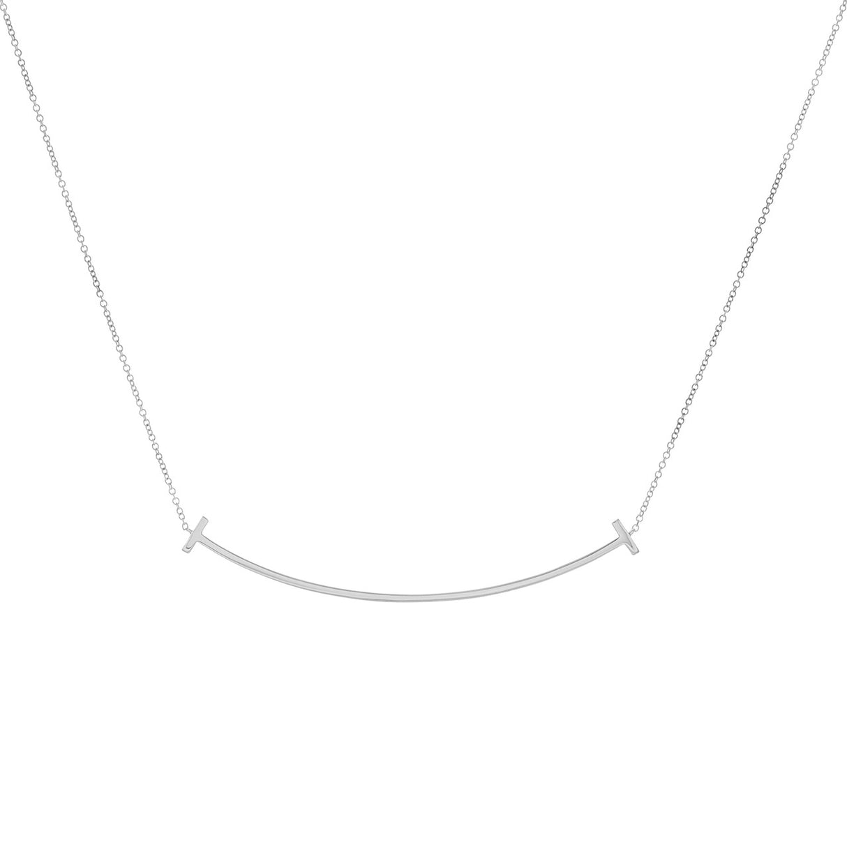 Tiffany & Co. 18K White Gold Diamond Large T Smile Pendant Designer Jewellery Tiffany and Co