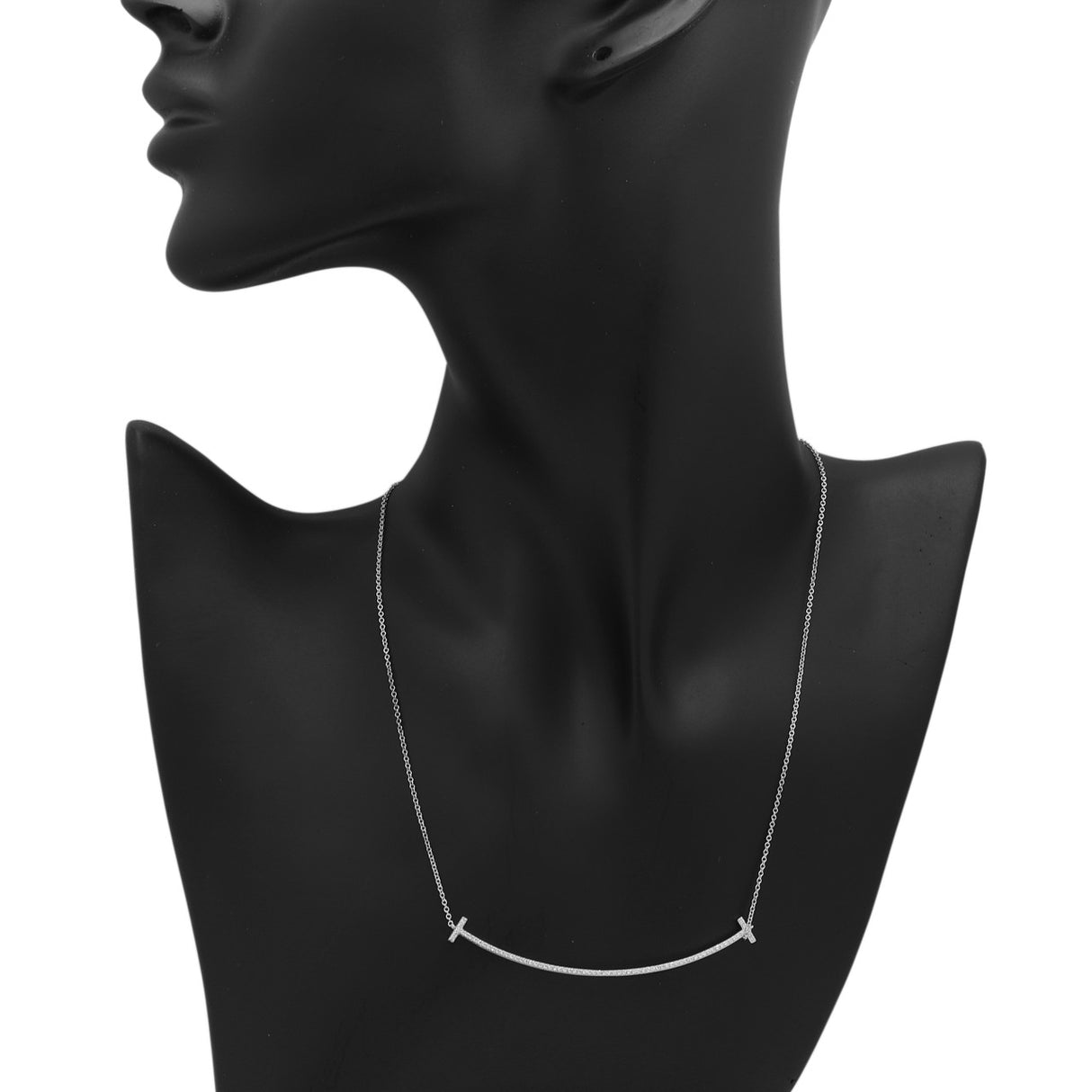 Tiffany & Co. 18K White Gold Diamond Large T Smile Pendant Designer Jewellery Tiffany and Co