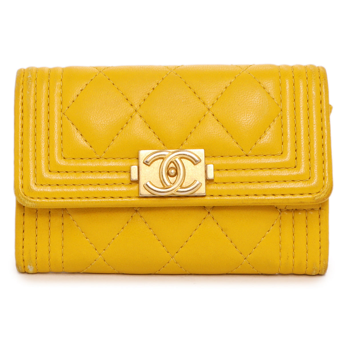 Chanel Yellow Quilted Lambskin Boy Flap Card Holder Accessories Chanel