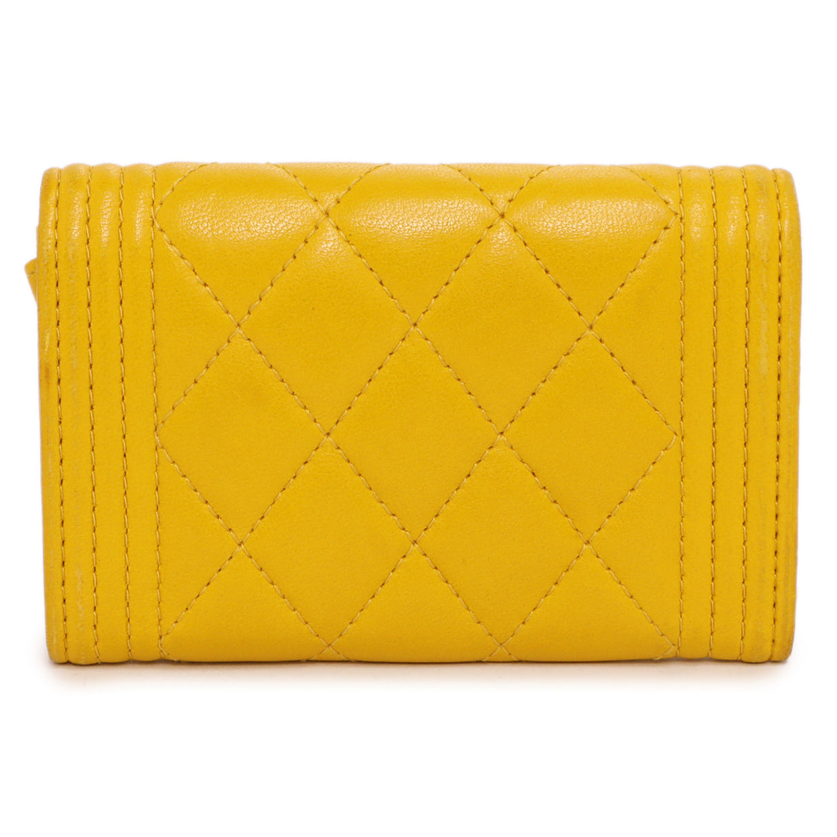 Chanel Yellow Quilted Lambskin Boy Flap Card Holder Accessories Chanel