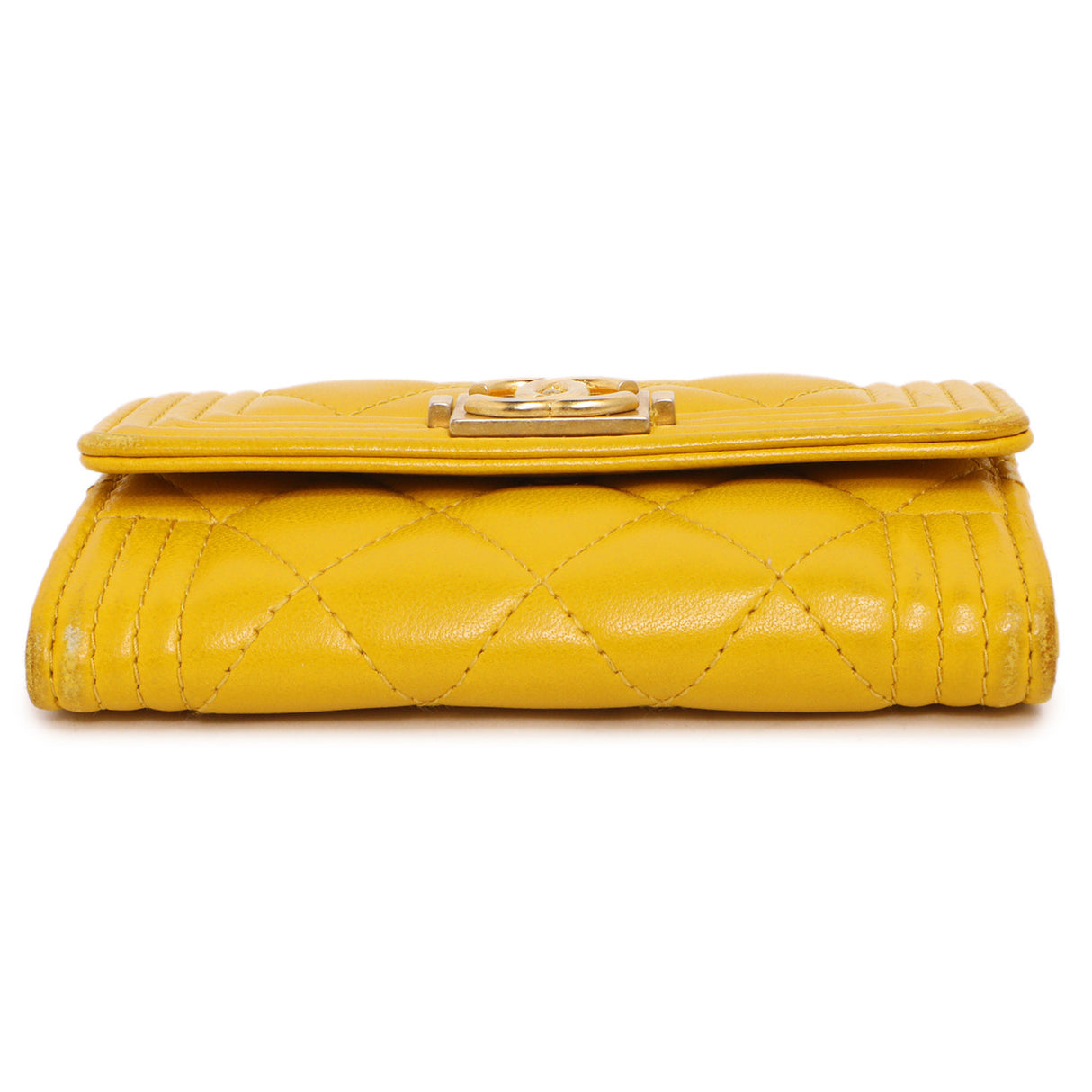Chanel Yellow Quilted Lambskin Boy Flap Card Holder Accessories Chanel