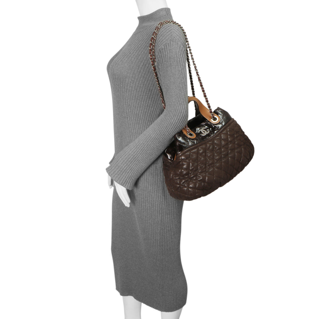 Chanel Burgundy Quilted Iridescent Calfskin Small In The Mix Tote Handbags Chanel