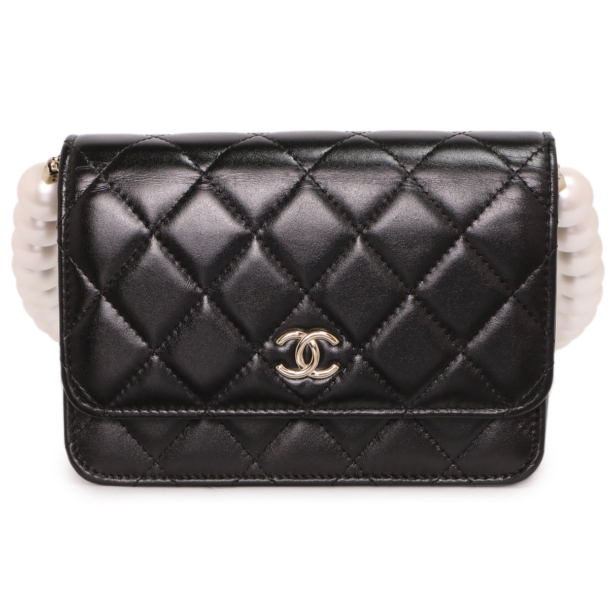 Chanel Black Quilted Calfskin Mini Maxi Pearls Wallet On Chain WOC Handbags Chanel