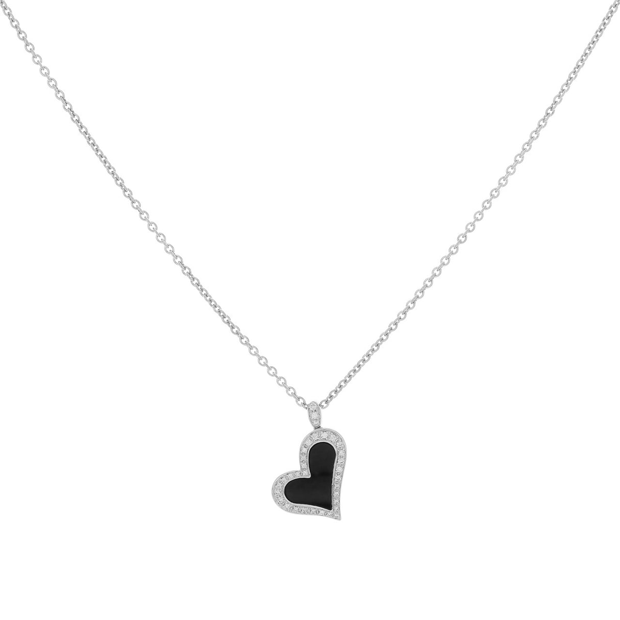 Piaget 18K White Gold Diamond Onyx Limelight Heart Pendant Designer Jewellery Piaget