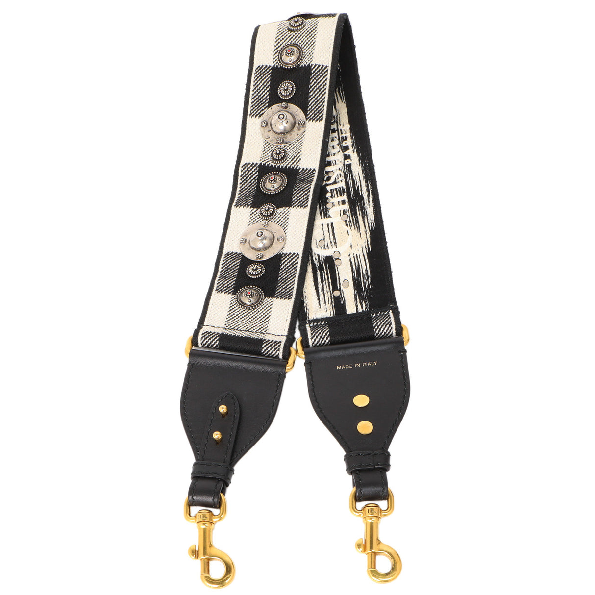 Christian Dior Black-White Embroidered Canvas Studded Shoulder Strap Accessories Christian Dior