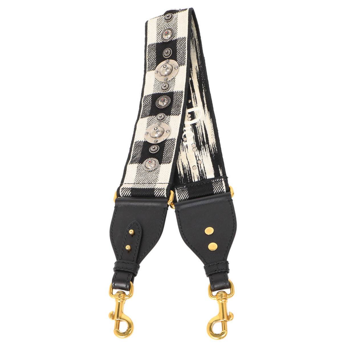 Christian Dior Black-White Embroidered Canvas Studded Shoulder Strap Accessories Christian Dior