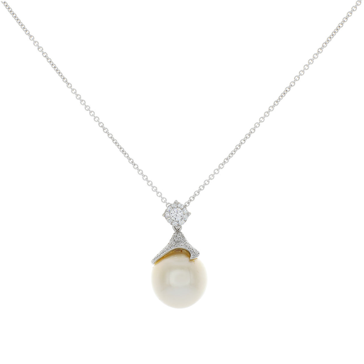 14K White Gold South Sea Pearl Diamond Pendant Necklace Fine Jewellery Modaselle