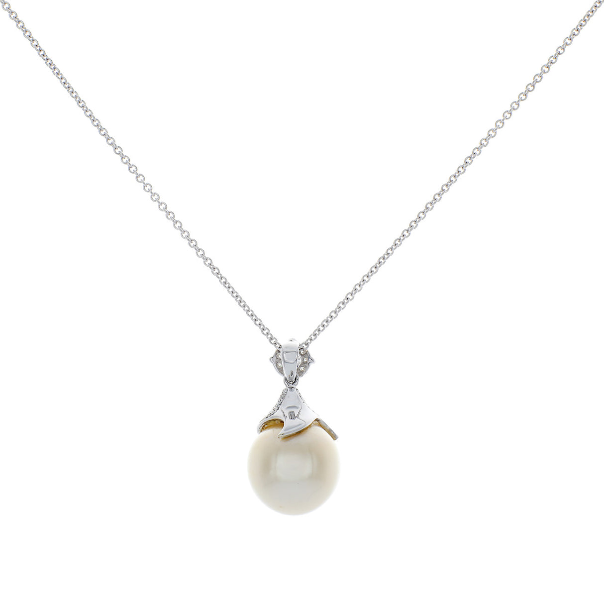 14K White Gold South Sea Pearl Diamond Pendant Necklace Fine Jewellery Modaselle