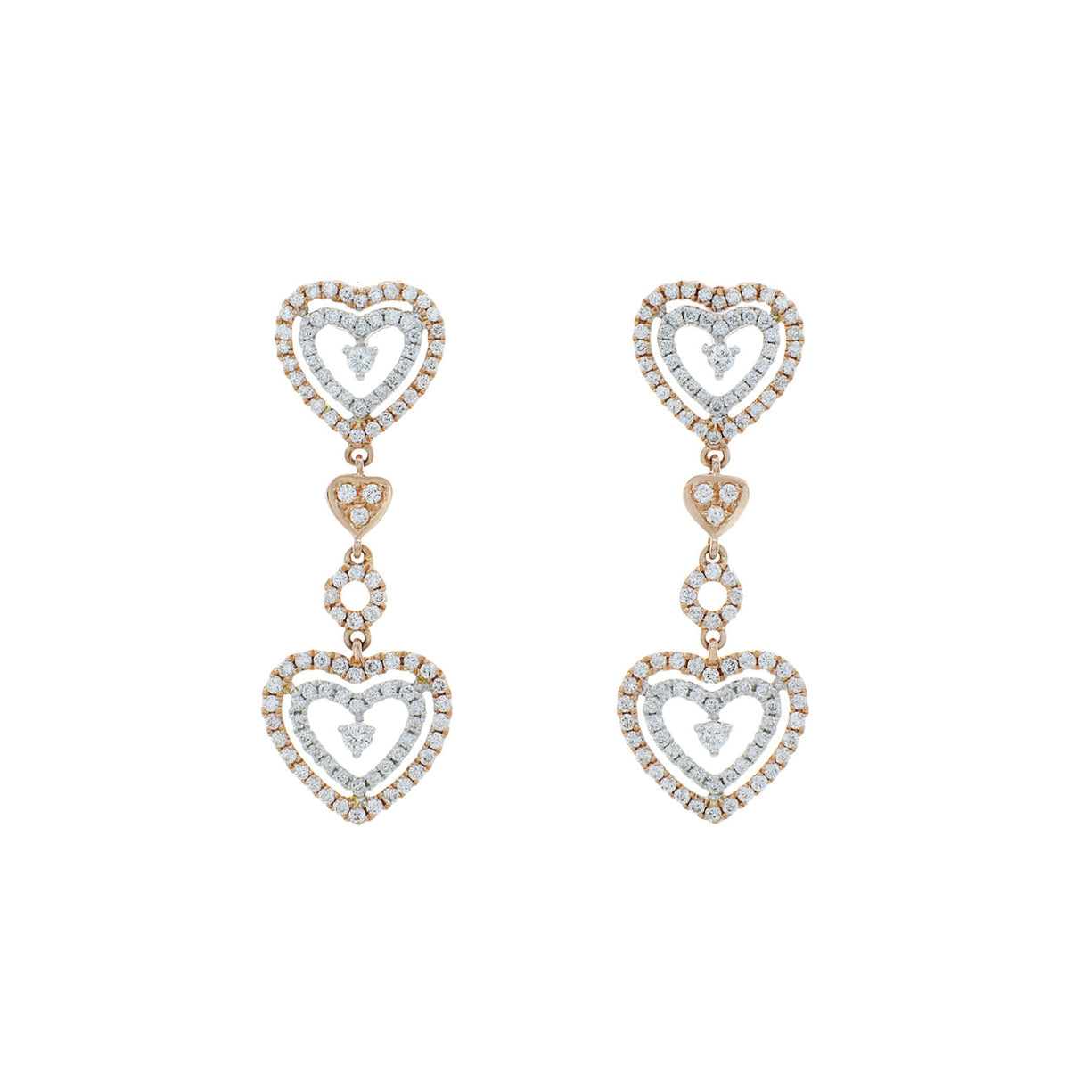 18K Rose Gold 1.15 Carat Diamond Heart Drop Earrings Fine Jewellery Modaselle