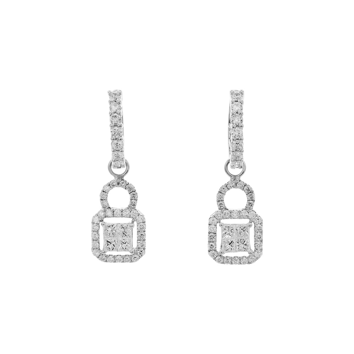 18K White Gold 1.42 Carat Diamond Hoop Drop Earrings Fine Jewellery Modaselle