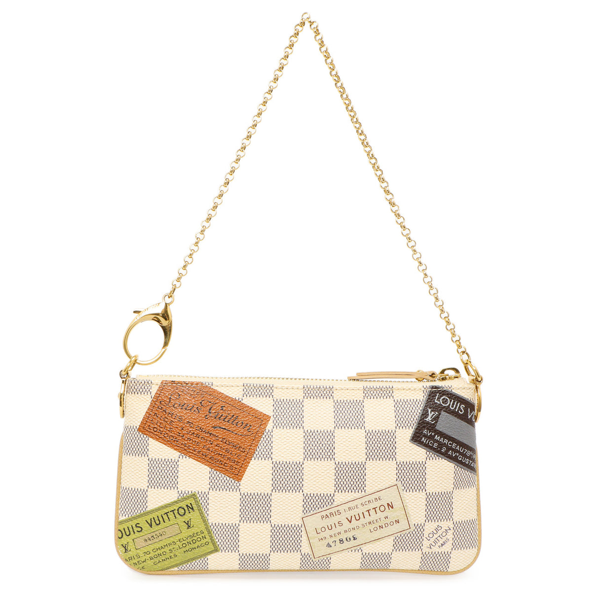 Louis Vuitton Damier Azur Trunks Labels Pochette Milla MM Handbags Louis Vuitton