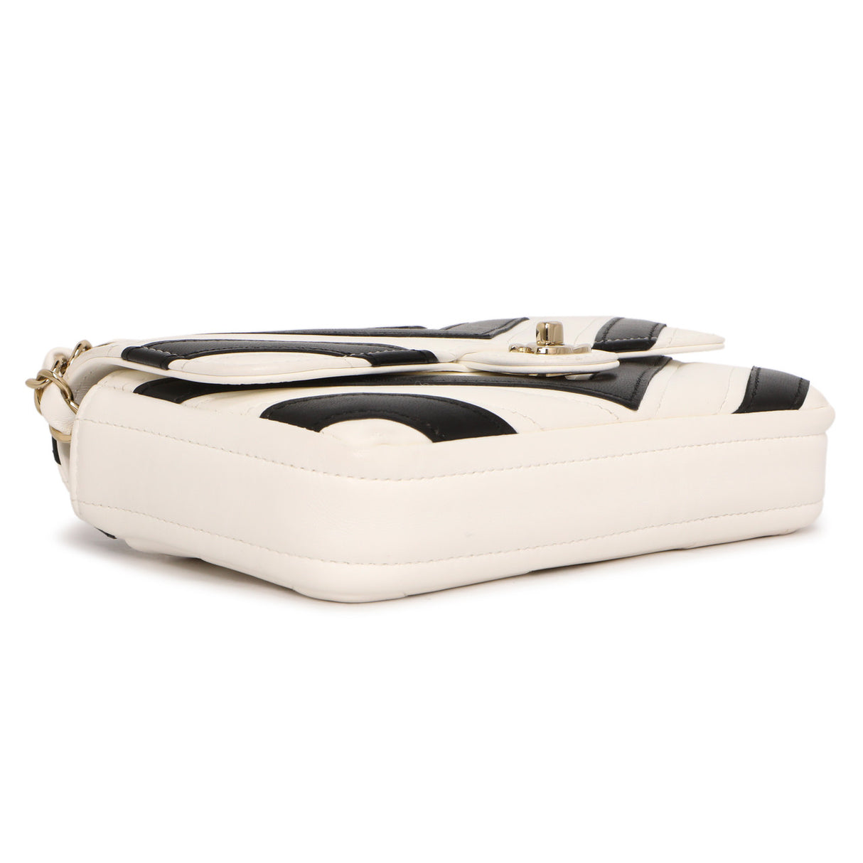 Chanel White Black Chevron Lambskin Stitched Mini Flap Handbags Chanel