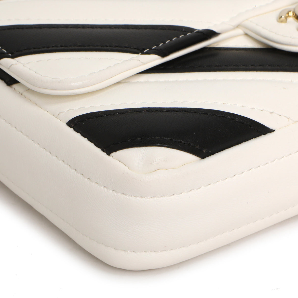 Chanel White Black Chevron Lambskin Stitched Mini Flap Handbags Chanel