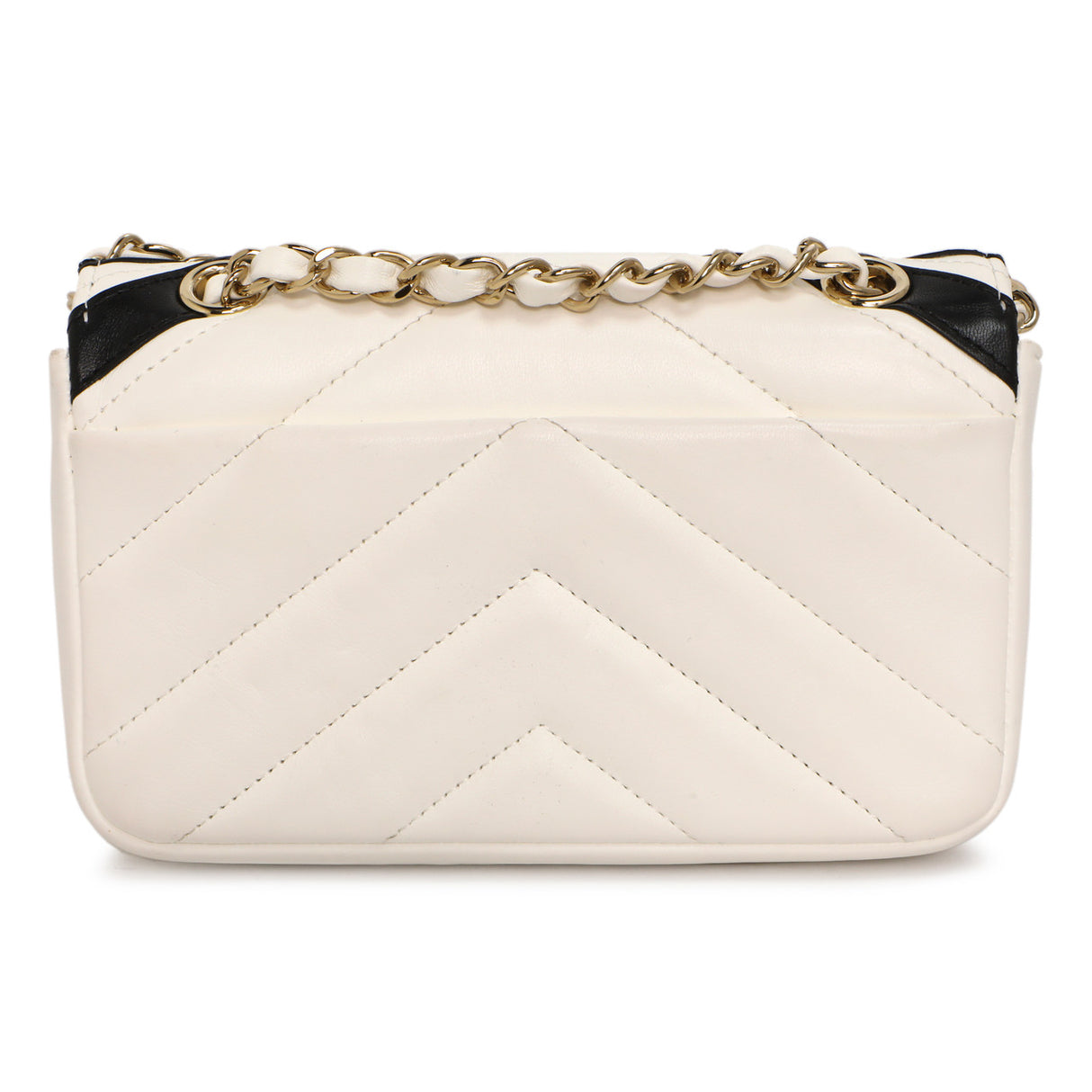 Chanel White Black Chevron Lambskin Stitched Mini Flap Handbags Chanel