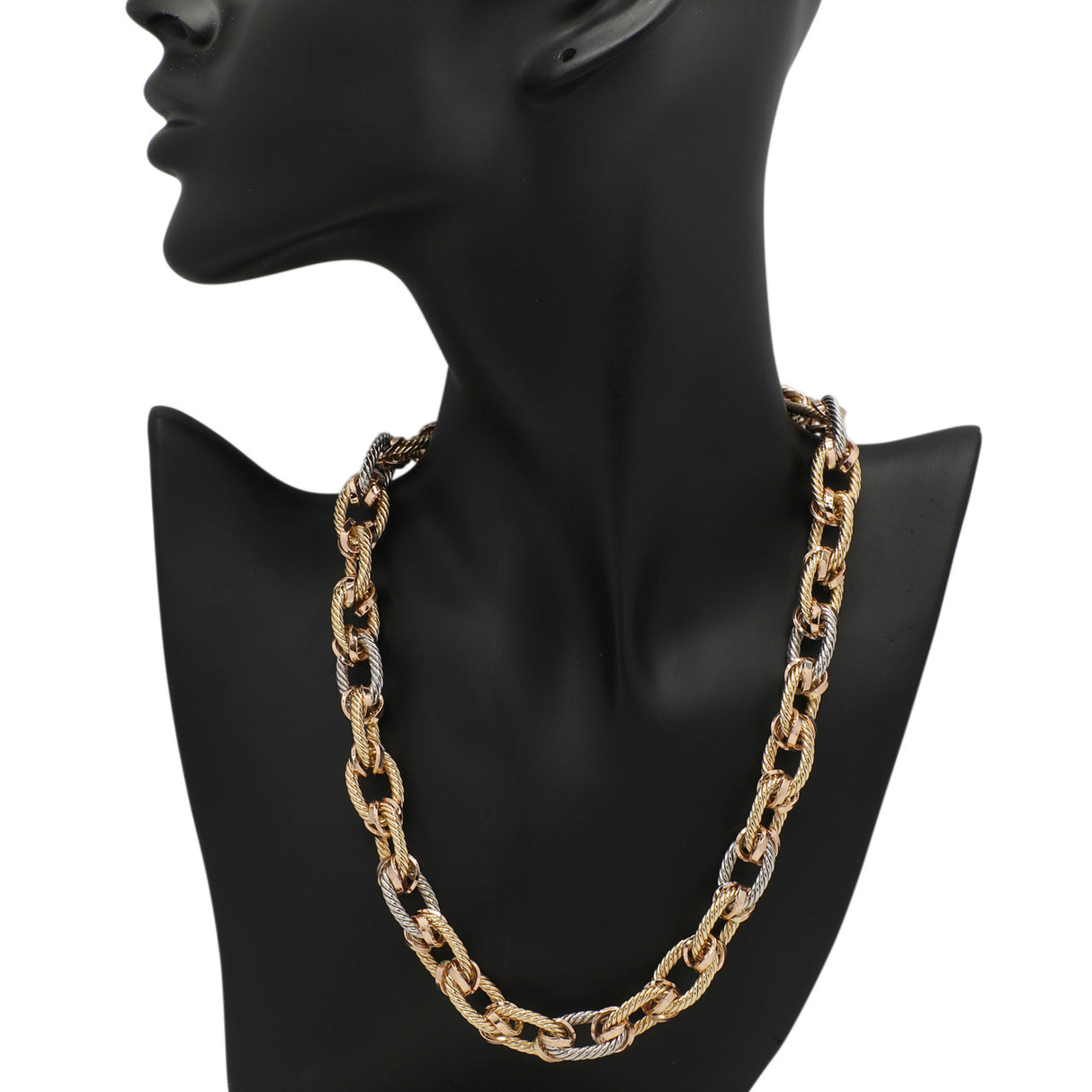 18K Tri-Tone Gold Link Necklace Fine Jewellery Modaselle