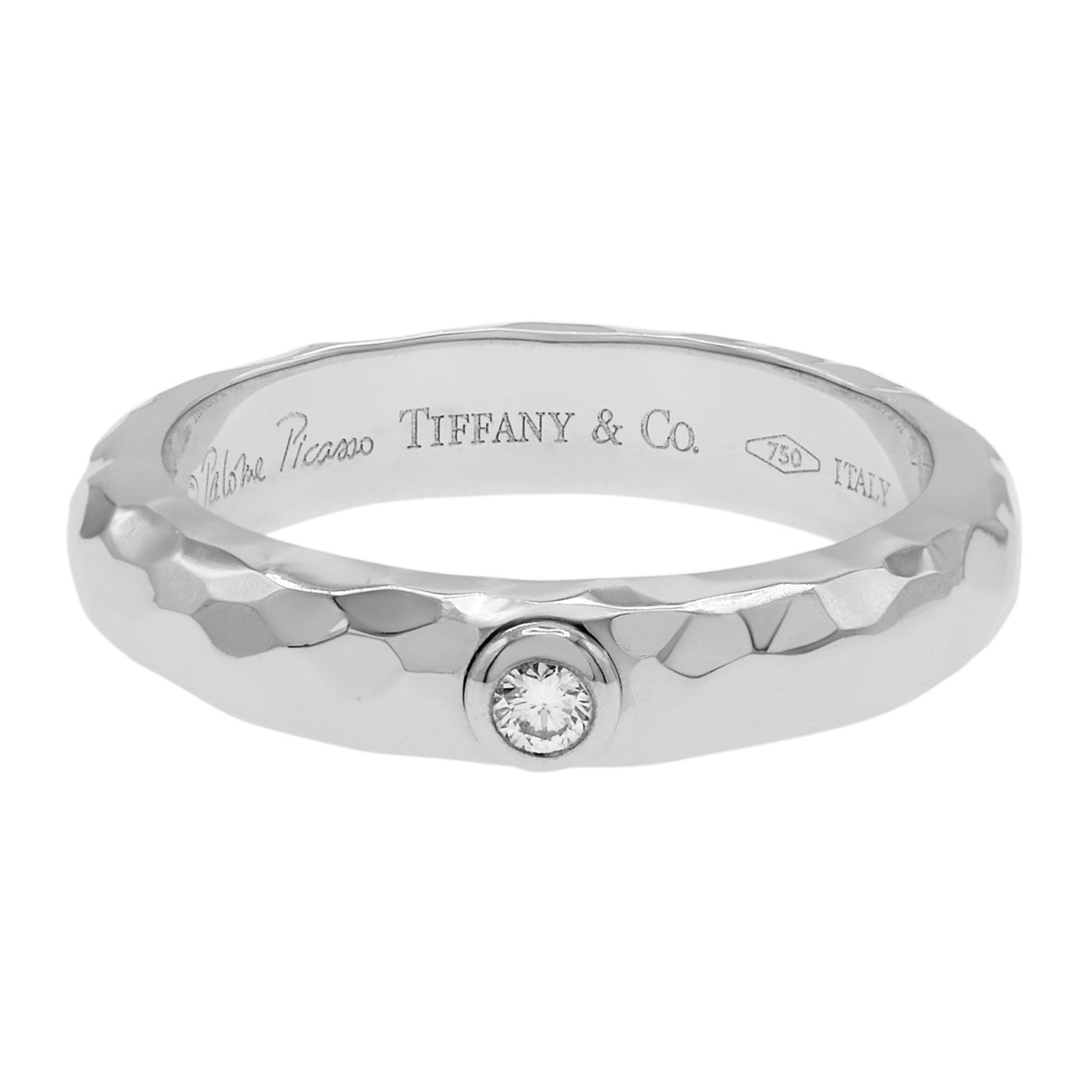 Tiffany & Co. 18K White Gold Paloma Picasso Hammered Solitaire Ring Designer Jewellery Tiffany and Co