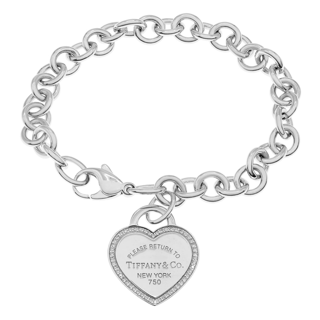 Tiffany & Co. 18K White Gold & Diamond Heart Tag Bracelet Designer Jewellery Tiffany and Co
