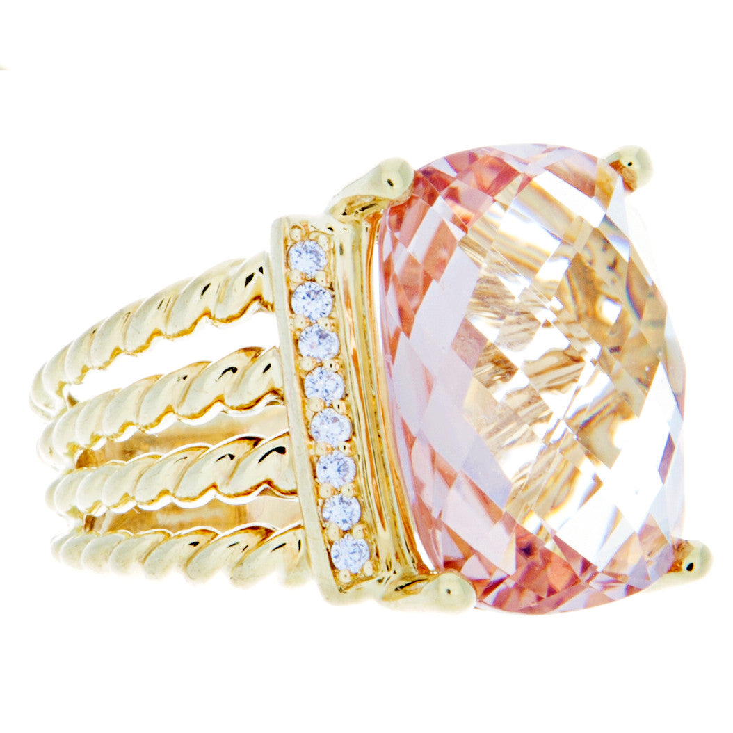 David Yurman 18K Yellow Gold, Morganite & Diamond Wheaton Ring Designer Jewellery David Yurman