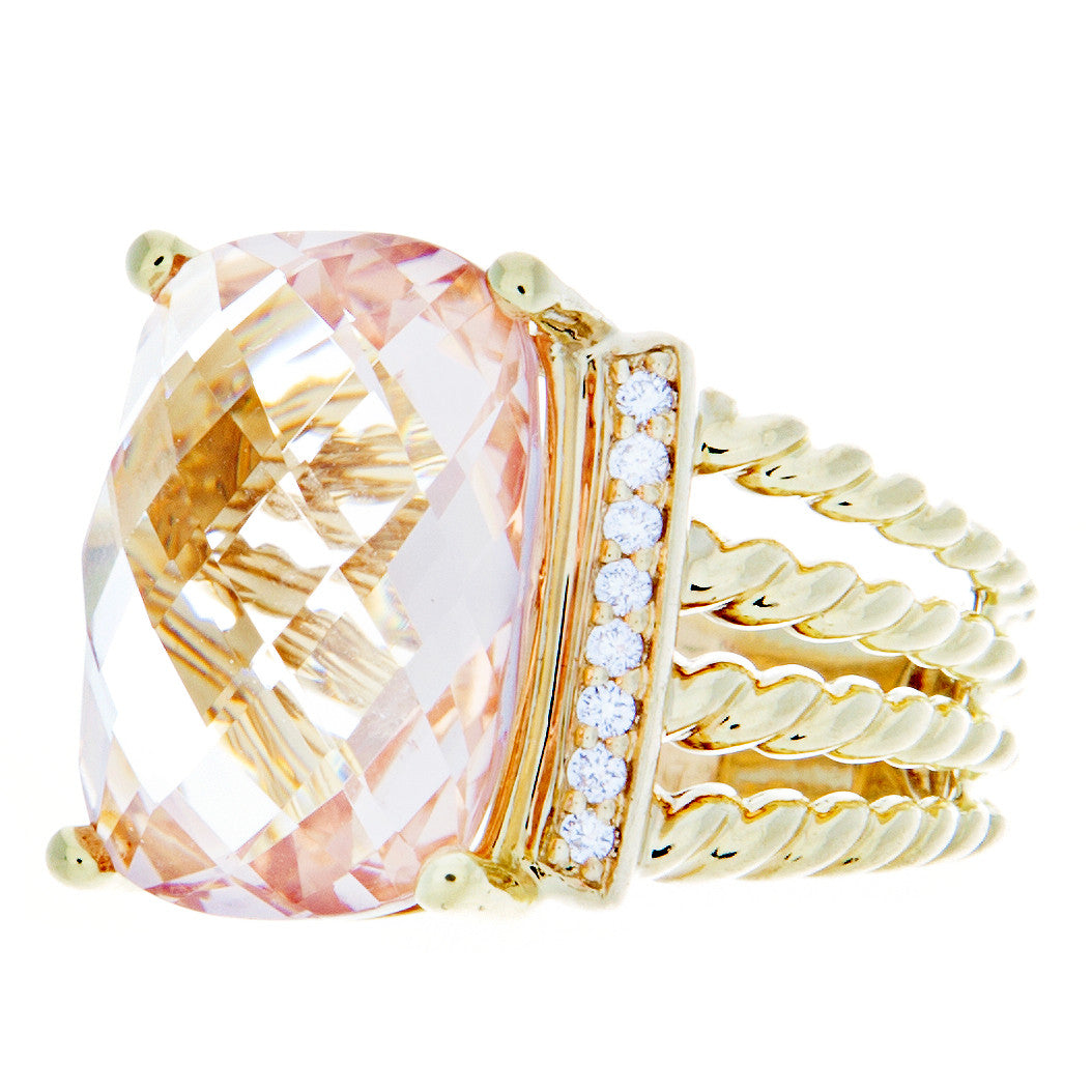 David Yurman 18K Yellow Gold, Morganite & Diamond Wheaton Ring Designer Jewellery David Yurman