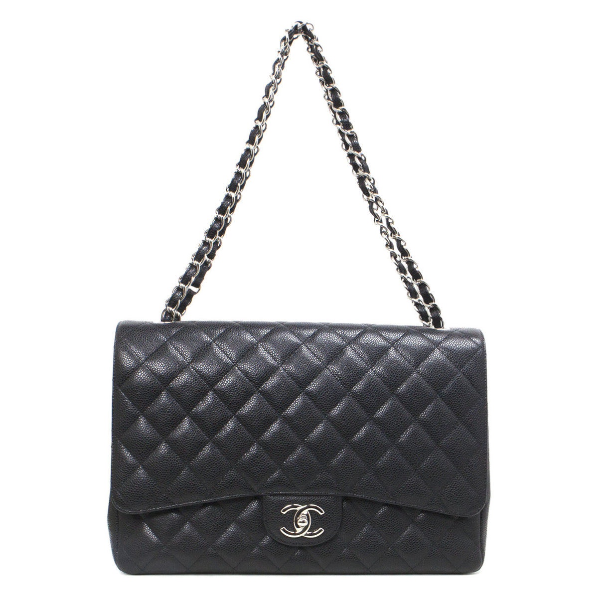 Chanel Black Caviar Maxi Classic Double Flap Handbags Chanel