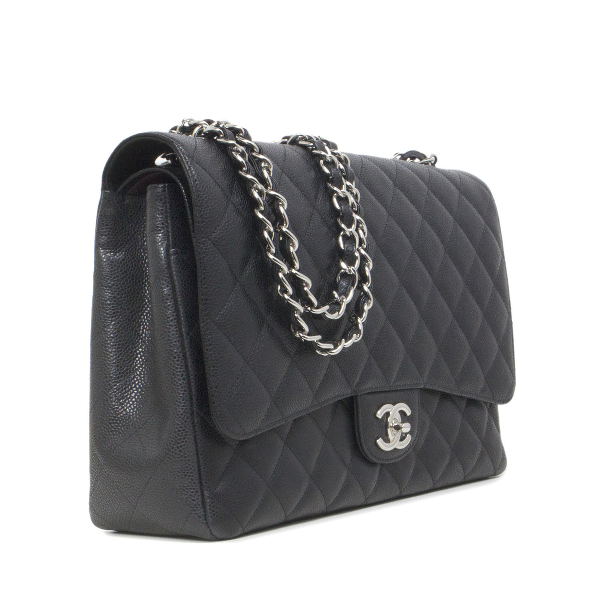Chanel Black Caviar Maxi Classic Double Flap Handbags Chanel