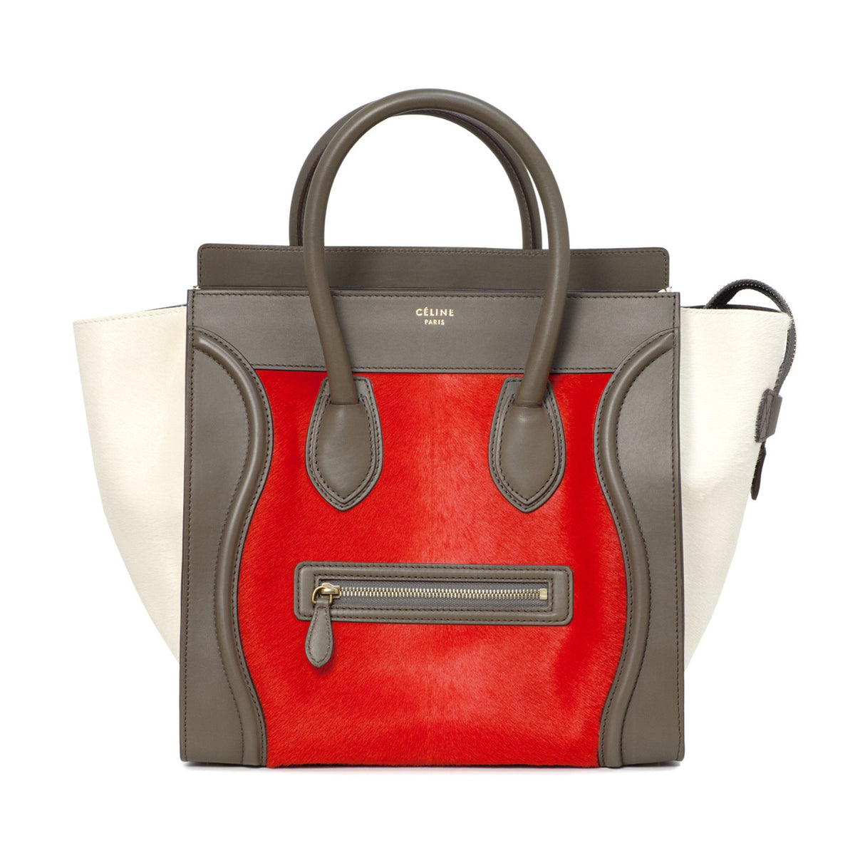 Celine Tri Color Calf Hair & Leather Mini Luggage Tote Handbags Celine