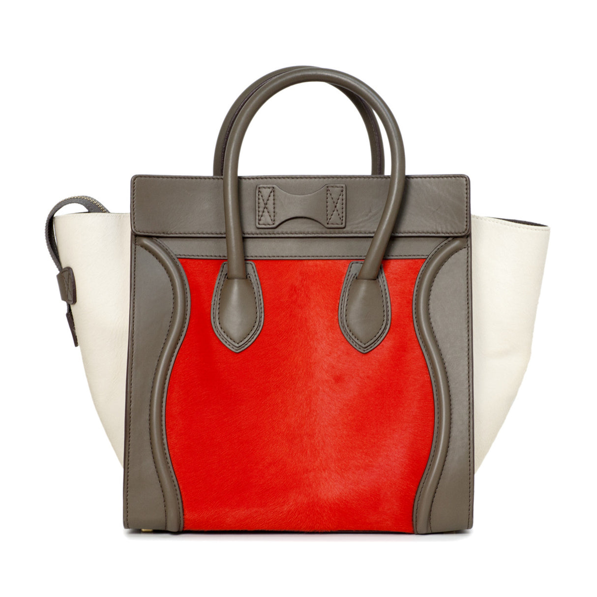 Celine Tri Color Calf Hair & Leather Mini Luggage Tote Handbags Celine