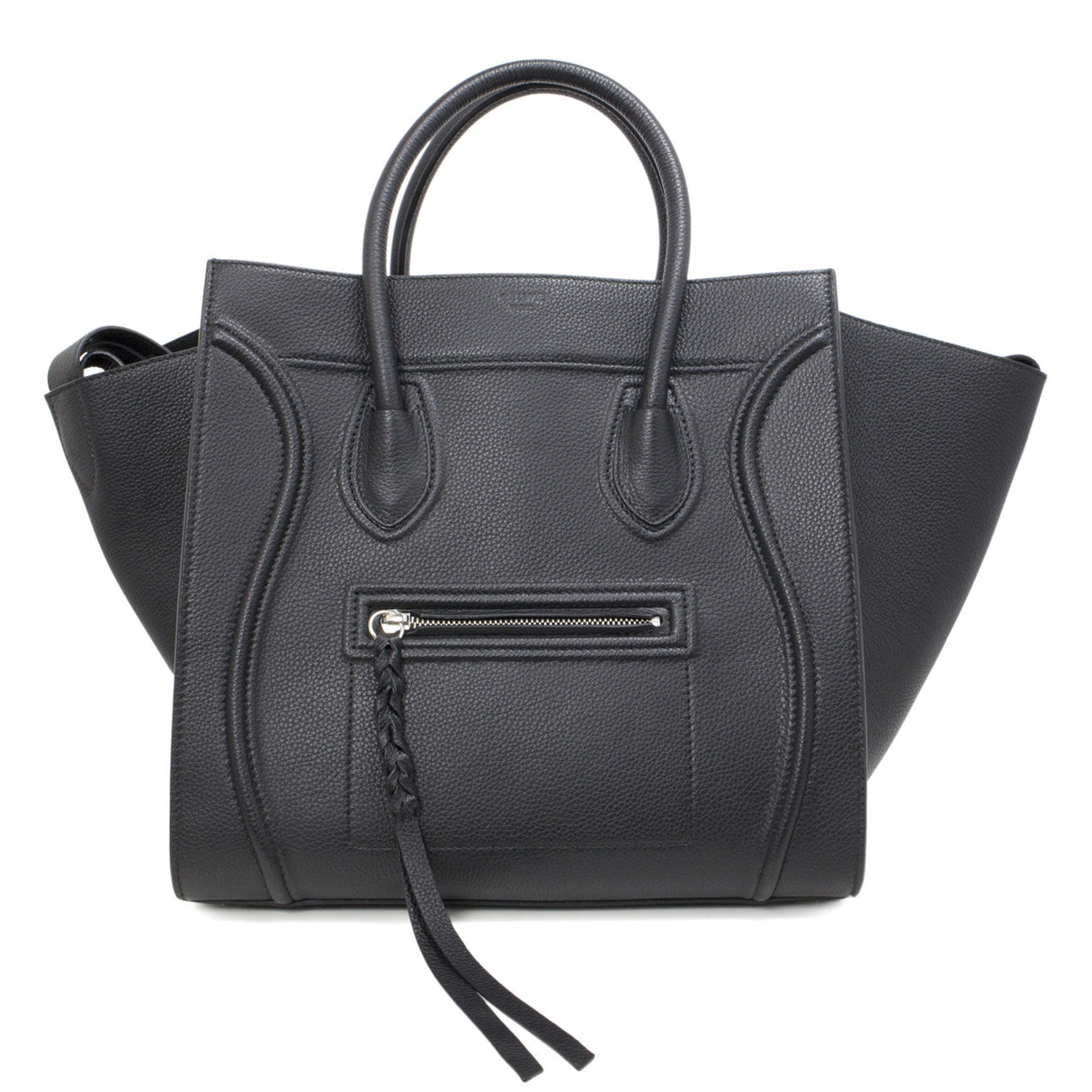 Celine Black Grained Calfskin Medium Phantom Luggage Tote Handbags Celine