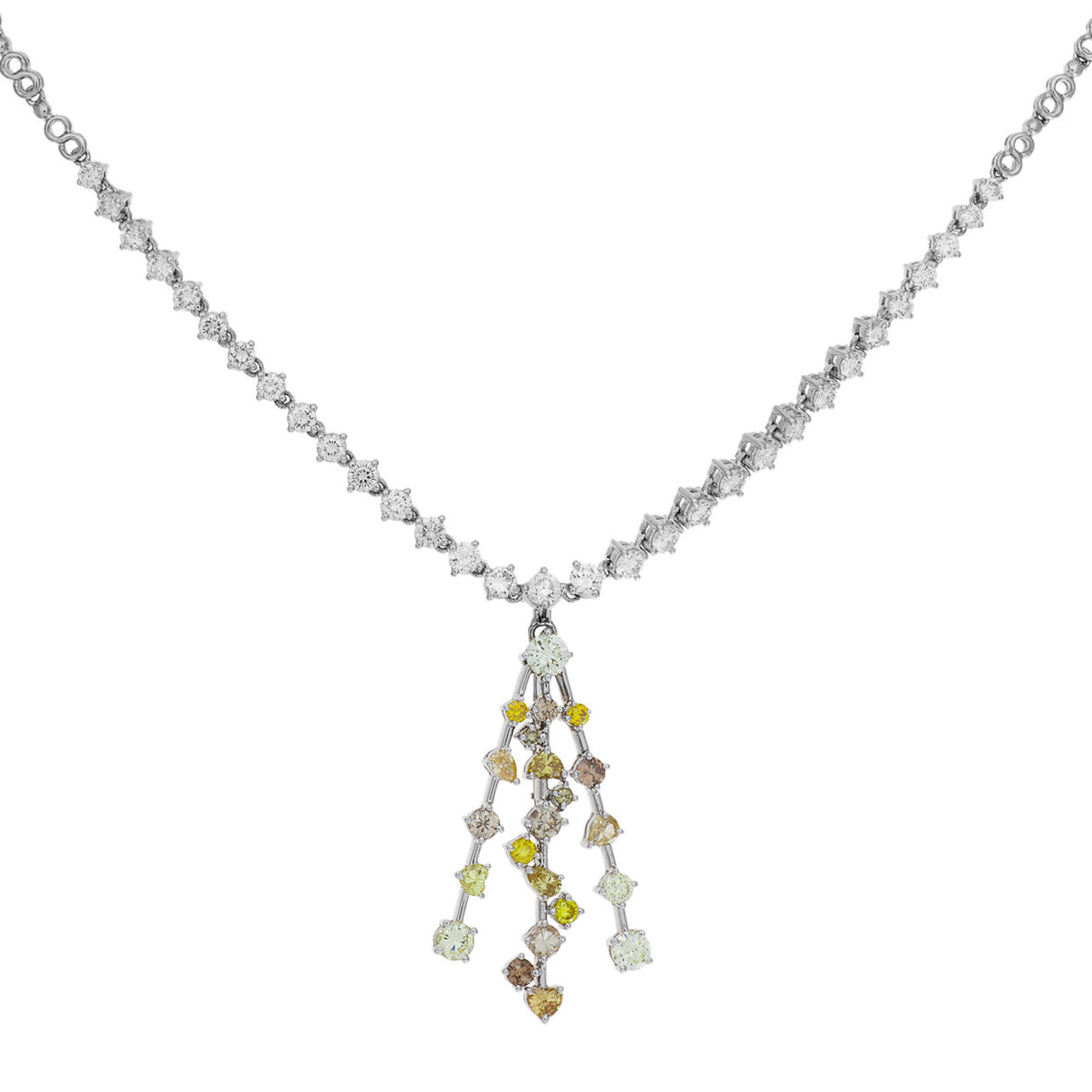 18K White Gold Riviere Necklace w/ Fancy Yellow Diamond Pendant Fine Jewellery Modaselle