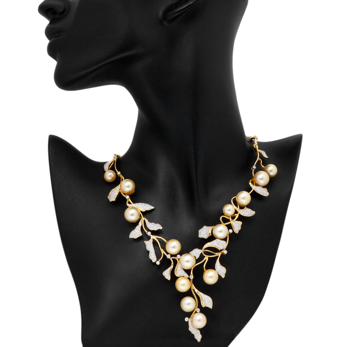 18K Yellow Gold South Sea Pearl 4.26 Carat Pave Diamond Necklace Fine Jewellery Modaselle