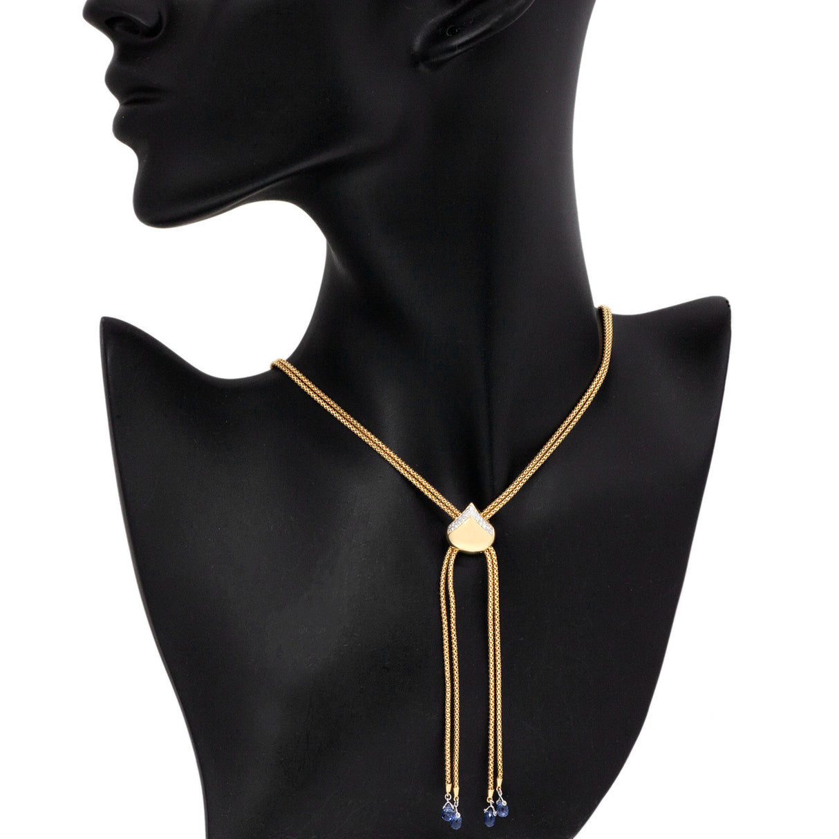 18K Gold Sapphire Diamond Lariat Necklace Fine Jewellery Modaselle