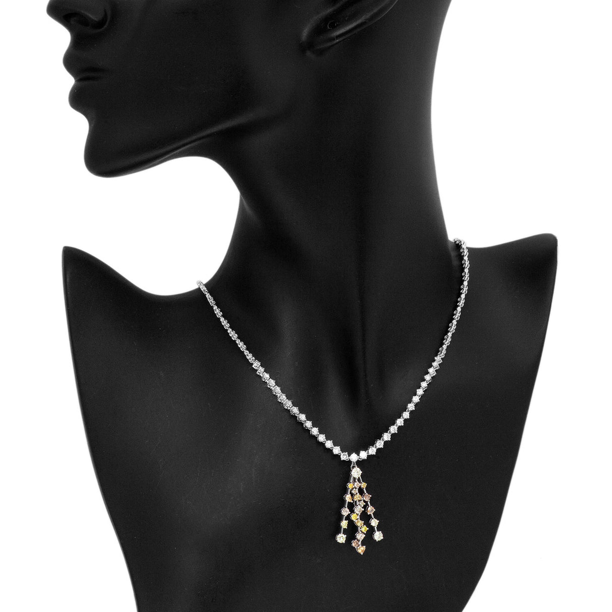 18K White Gold Riviere Necklace w/ Fancy Yellow Diamond Pendant Fine Jewellery Modaselle
