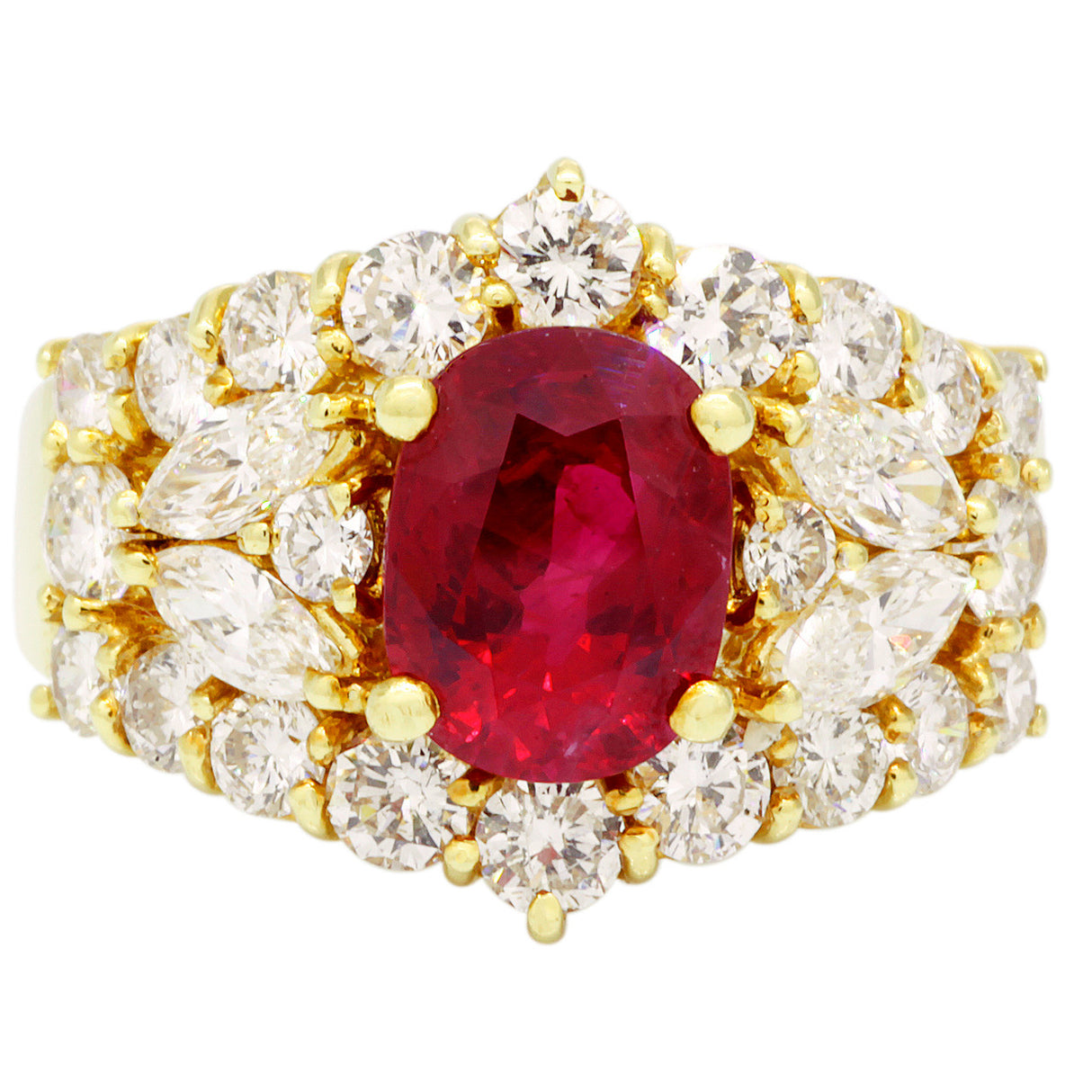 18K Yellow Gold 1.80 Carat Ruby Diamond Ring Fine Jewellery Modaselle