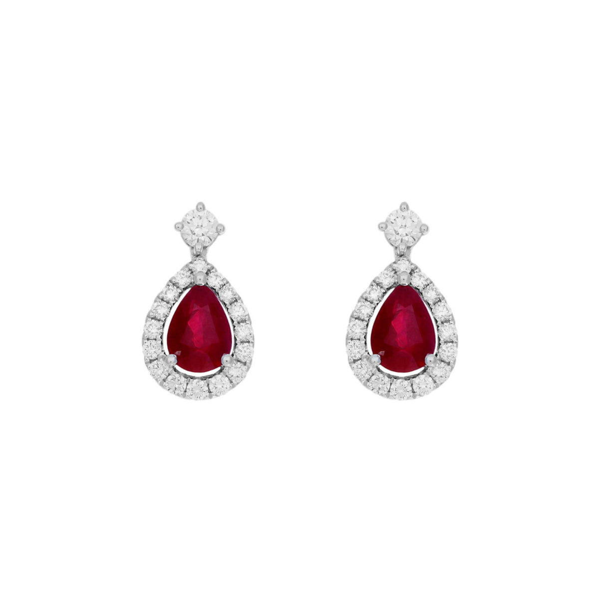 18K White Gold 1.76 Carat Ruby Diamond Drop Earrings Fine Jewellery Modaselle