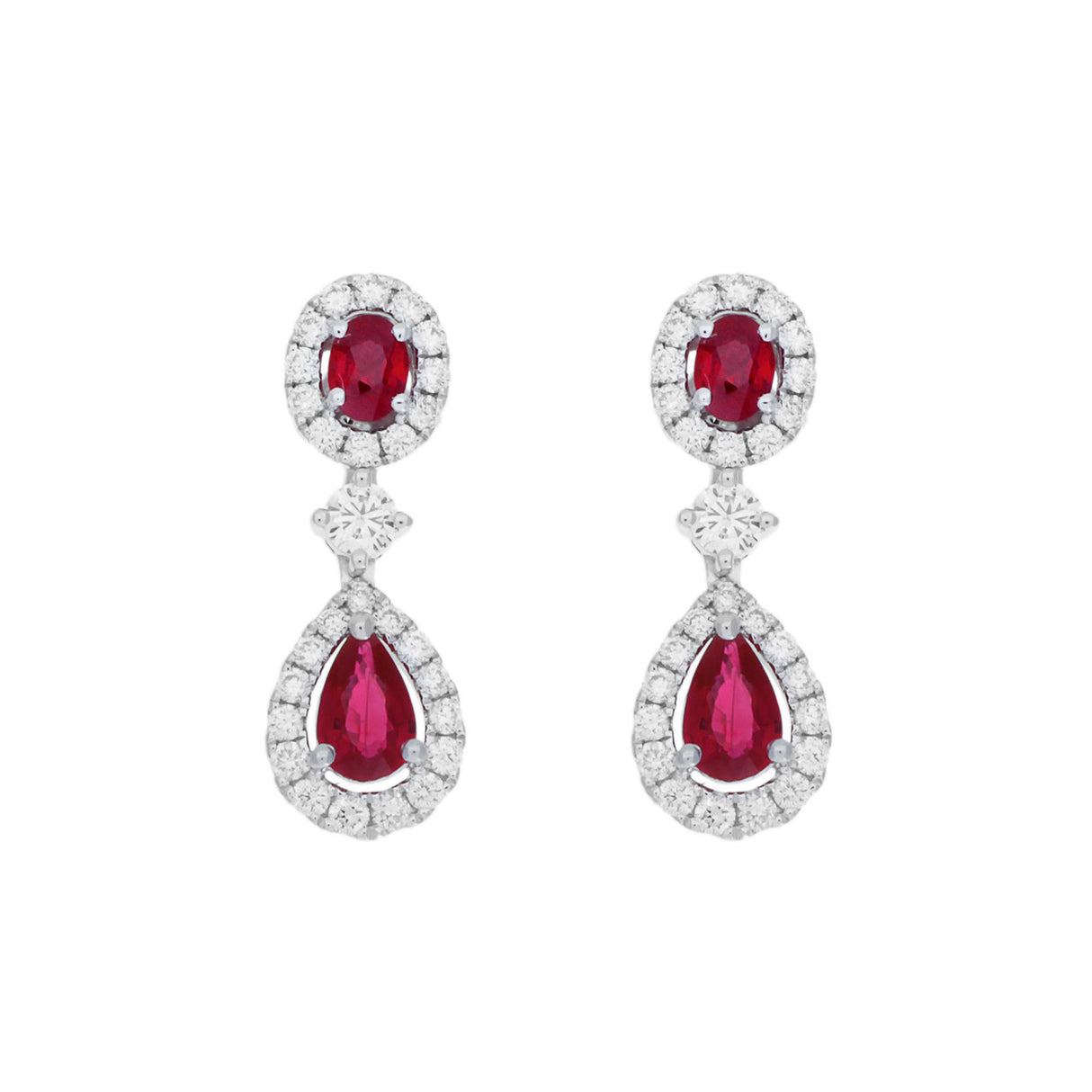 18K White Gold 1.58 Carat Ruby Diamond Drop Earrings Fine Jewellery Modaselle