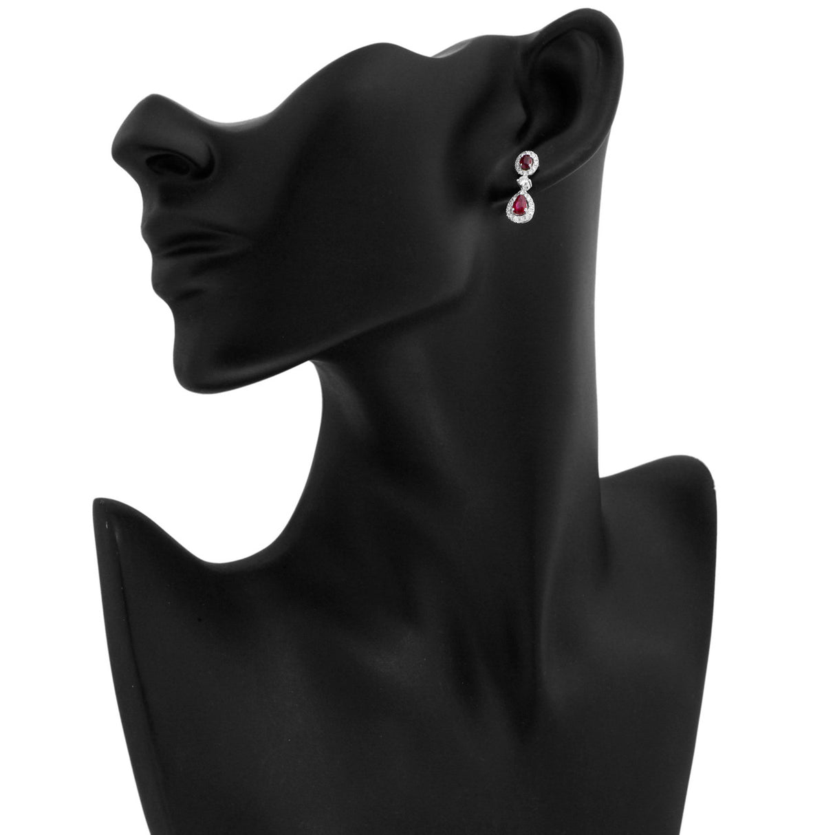 18K White Gold 1.58 Carat Ruby Diamond Drop Earrings Fine Jewellery Modaselle